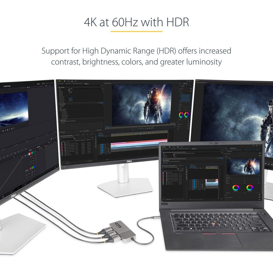 StarTech.com 3-Port USB-C Multi-Monitor Adapter, Type-C to 3x DisplayPort MST Hub, Triple 4K60Hz DP Display Extender / Splitter, Windows MST14CD123DP