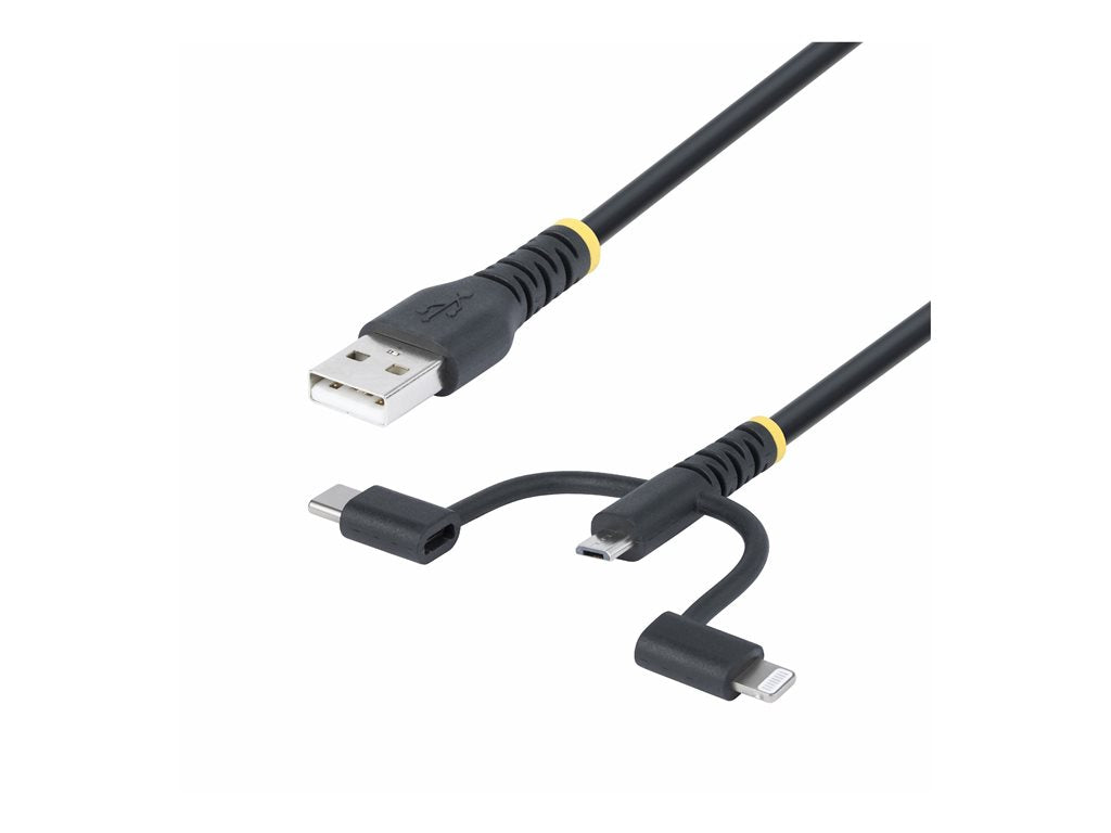 StarTech.com 3.3ft USB Multi Charging Cable, Lightning/Micro-USB/Type-C - USB cable kit - 3 A - 3.3 ft - rugged, passive - black RLTCUB1MBK
