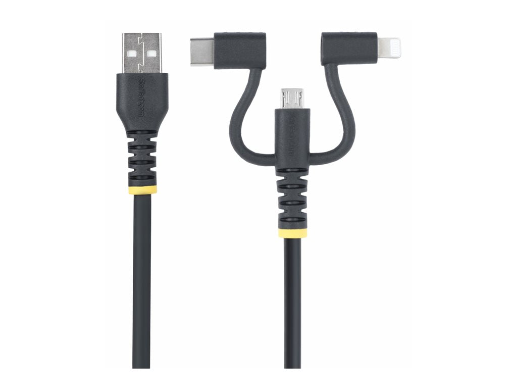 StarTech.com 3.3ft USB Multi Charging Cable, Lightning/Micro-USB/Type-C - USB cable kit - 3 A - 3.3 ft - rugged, passive - black RLTCUB1MBK