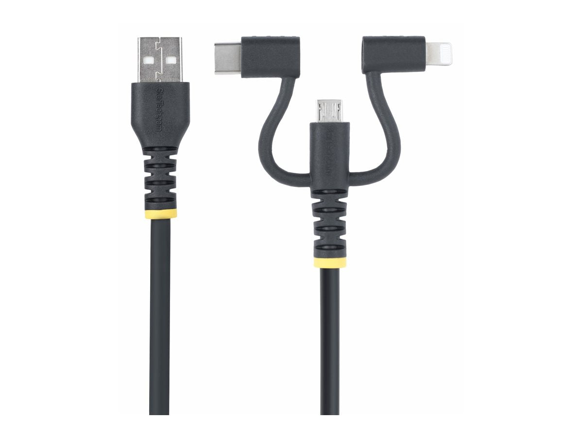 StarTech.com 3.3ft USB Multi Charging Cable, Lightning/Micro-USB/Type-C - USB cable kit - 3 A - 3.3 ft - rugged, passive - black RLTCUB1MBK