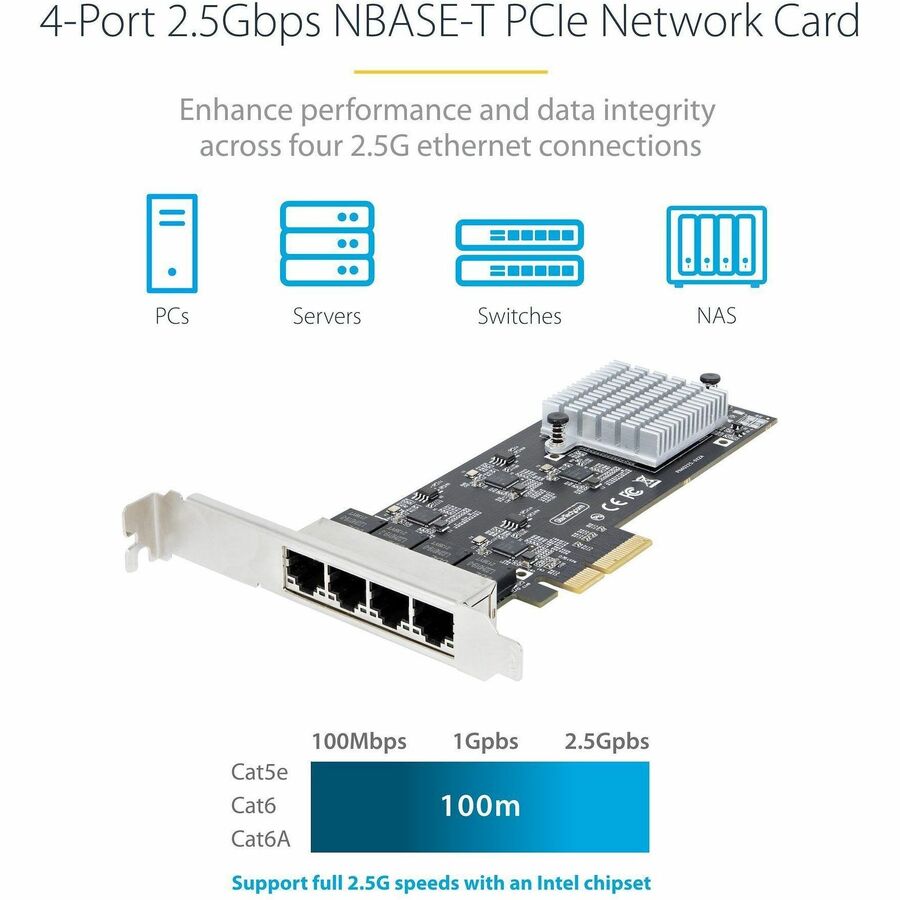 StarTech.com 4-Port 2.5G NBASE-T PCIe Network Card, Computer Network Card Interface,
