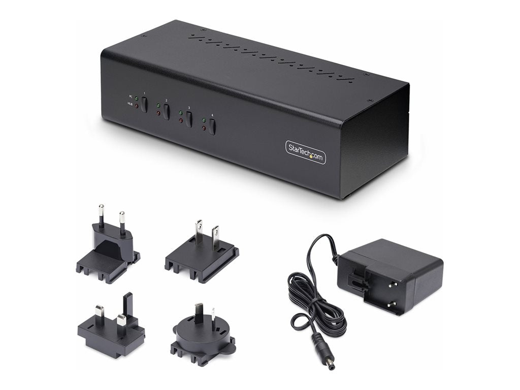 StarTech.com 4-Port Dual-Monitor DisplayPort KVM Switch, 4K 60Hz, 2x USB 5Gbps Hub Ports, 2x USB 2.0 HID Ports, Hotkey and Push-Button P4DD46A2-KVM-SWITCH