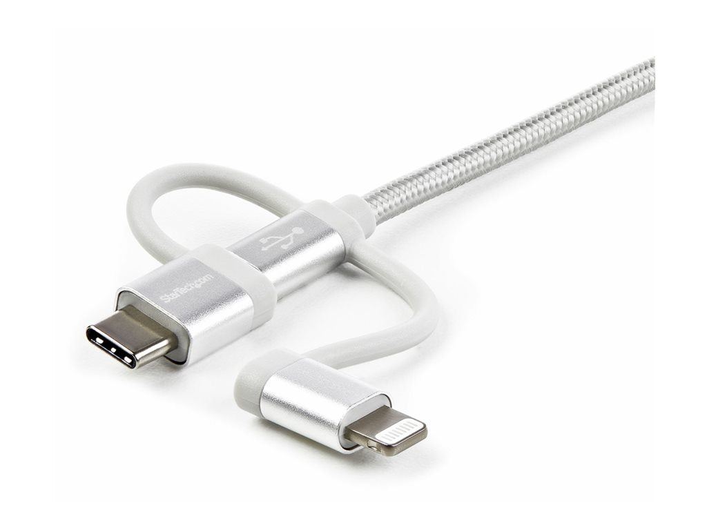 StarTech.com 6ft (1.8m) USB Multi-Charging Cable, USB-A to Lightning/USB-C/Micro-USB, Apple MFi Certified, Braided Nylon Jacket; LTCUB6GR