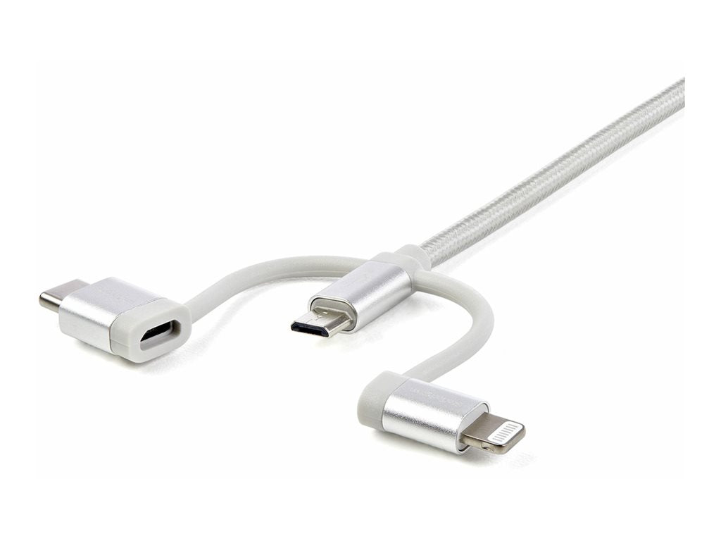 StarTech.com 6ft (1.8m) USB Multi-Charging Cable, USB-A to Lightning/USB-C/Micro-USB, Apple MFi Certified, Braided Nylon Jacket; LTCUB6GR