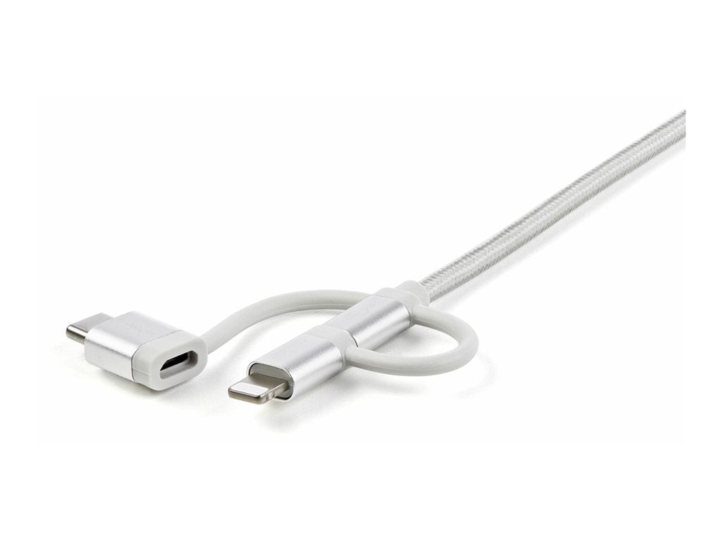 StarTech.com 6ft (1.8m) USB Multi-Charging Cable, USB-A to Lightning/USB-C/Micro-USB, Apple MFi Certified, Braided Nylon Jacket; LTCUB6GR