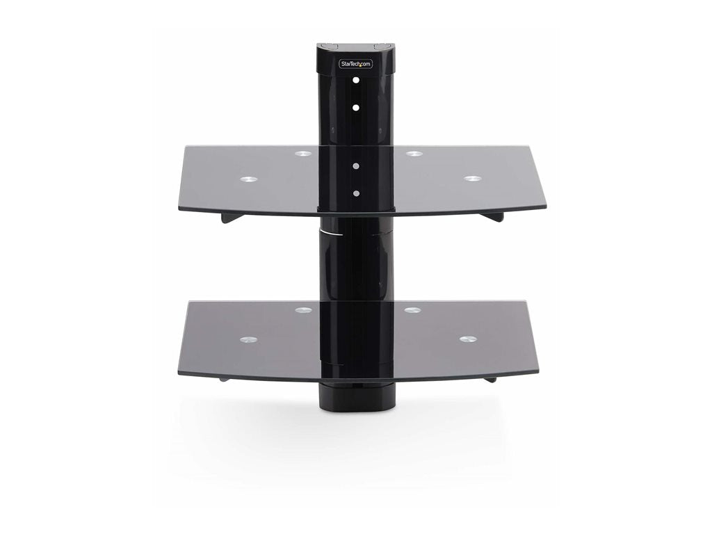 StarTech.com Dual Floating Wall-Mounted AV Shelves, Adjustable Height Shelf For Under TV, Organize A/V Equipment On Black Tempered 2B-WALL-MOUNT-SHELF