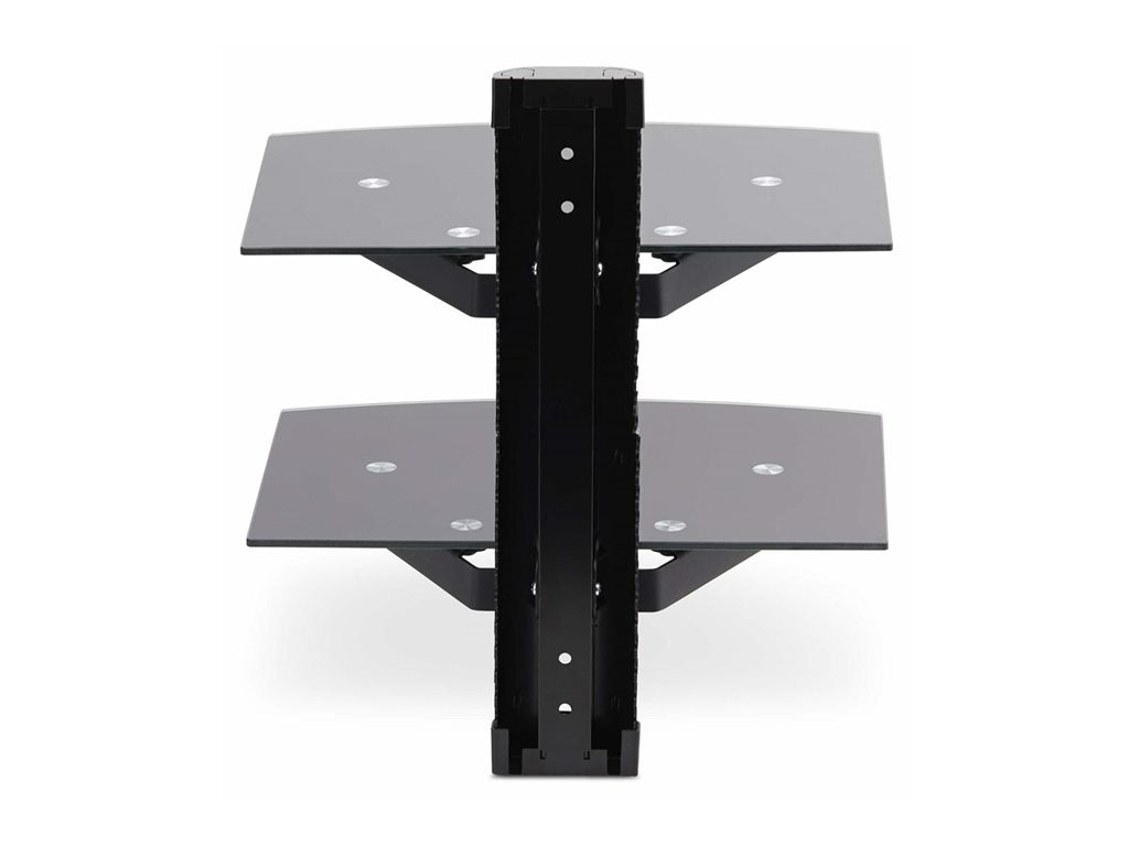 StarTech.com Dual Floating Wall-Mounted AV Shelves, Adjustable Height Shelf For Under TV, Organize A/V Equipment On Black Tempered 2B-WALL-MOUNT-SHELF