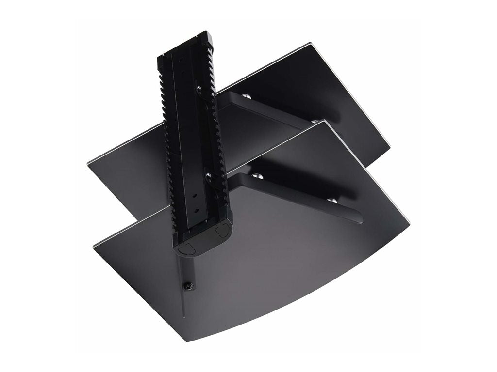 StarTech.com Dual Floating Wall-Mounted AV Shelves, Adjustable Height Shelf For Under TV, Organize A/V Equipment On Black Tempered 2B-WALL-MOUNT-SHELF