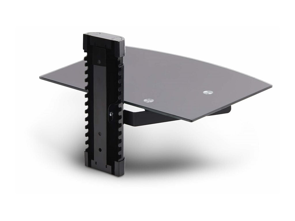 StarTech.com Floating Wall-Mounted AV Shelf, Adjustable Height Shelf For Under TV, Organize A/V Equipment On Black Tempered Glass 1B-WALL-MOUNT-SHELF