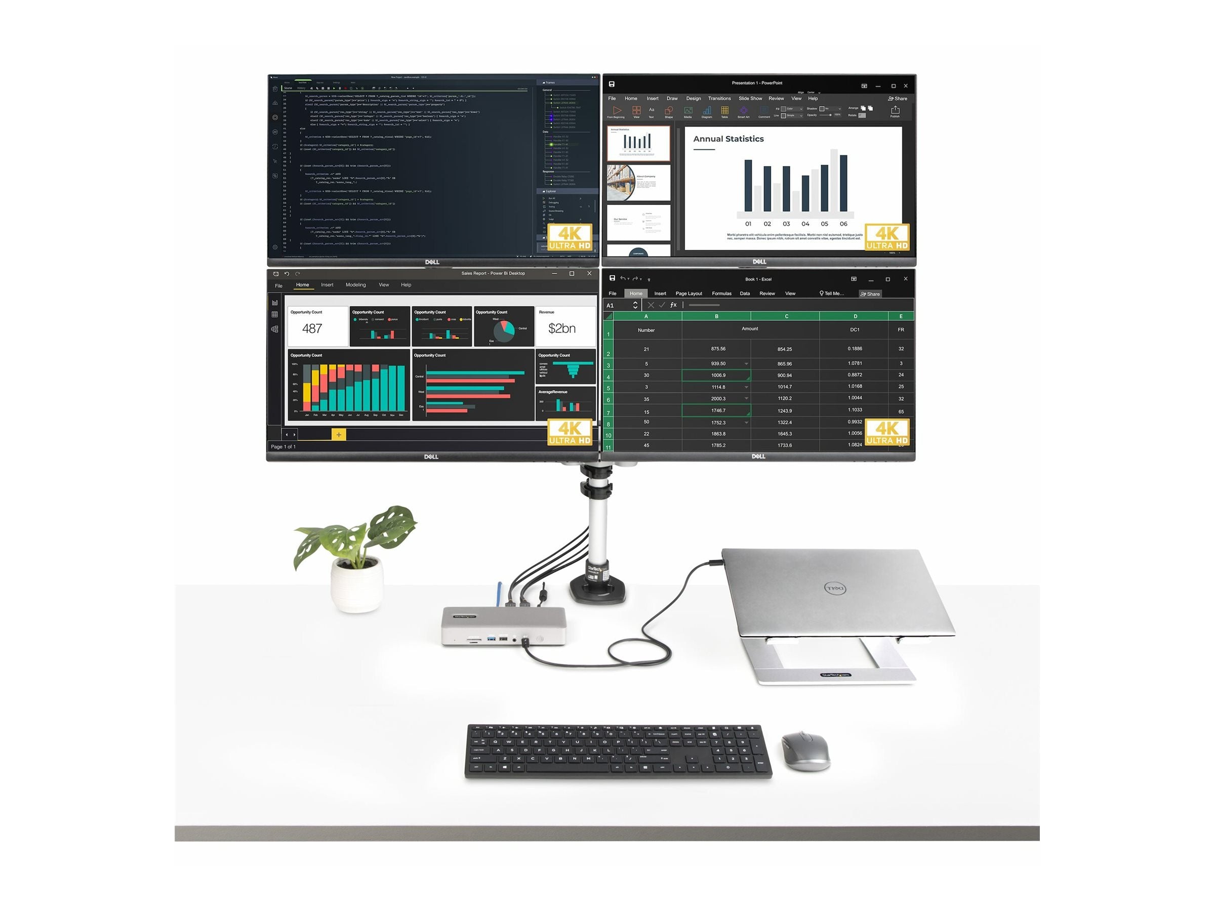 StarTech.com Thunderbolt 4 Multi-Display Docking Station, Quad/Triple/Dual Monitor Dock, 2x HDMI/2x DisplayPort, 7x USB Hub, 132N-TB4USB4DOCK