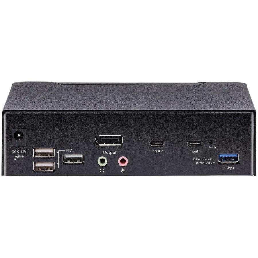 StarTech.com USB C KVM Switch, 2 Port DisplayPort KVM w/ 4K 60Hz UHD HDR Video, 3.5mm Audio, USB Type C KVM Switch, 4x USB HID and 2x USB A 3.2 Gen 1 5Gbps Hub, Thunderbolt 3/4 Compatible - Hot Key Switching