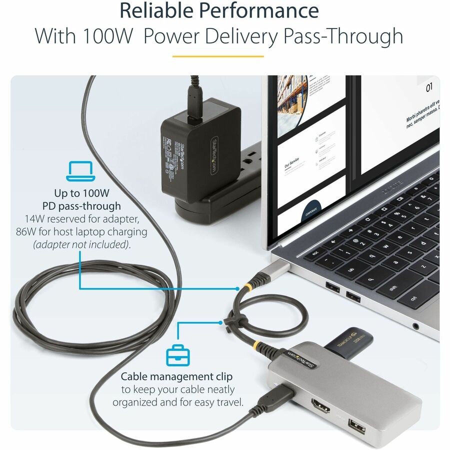 StarTech.com USB-C Multiport Adapter, 4K 60Hz HDMI, 3-Port USB Hub, 100W Power Delivery Pass-Through, Mini Dock, Windows/macOS/ChromeOS 104B-USBC-MULTIPORT