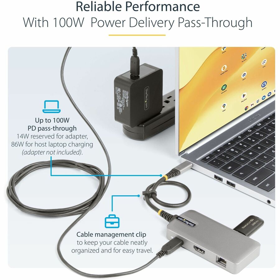 StarTech.com USB-C Multiport Adapter, 4K60Hz HDMI, HDR, 2-Port 5Gbps USB Hub, 100W PD Pass-Through, GbE, Mini Dock, Windows/macOS/ChromeOS 103B-USBC-MULTIPORT