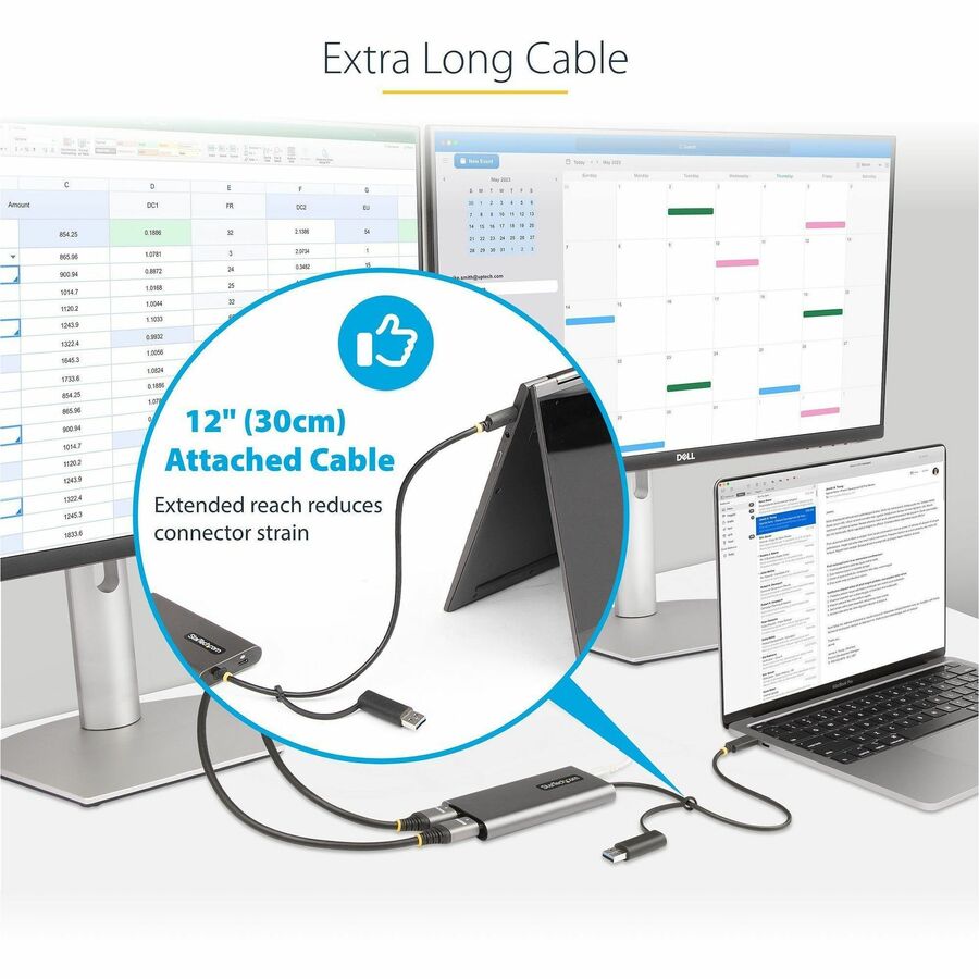 StarTech.com USB-C to Dual-HDMI Adapter, USB-C/A to 2x HDMI, 4K 60Hz, 100W PD
