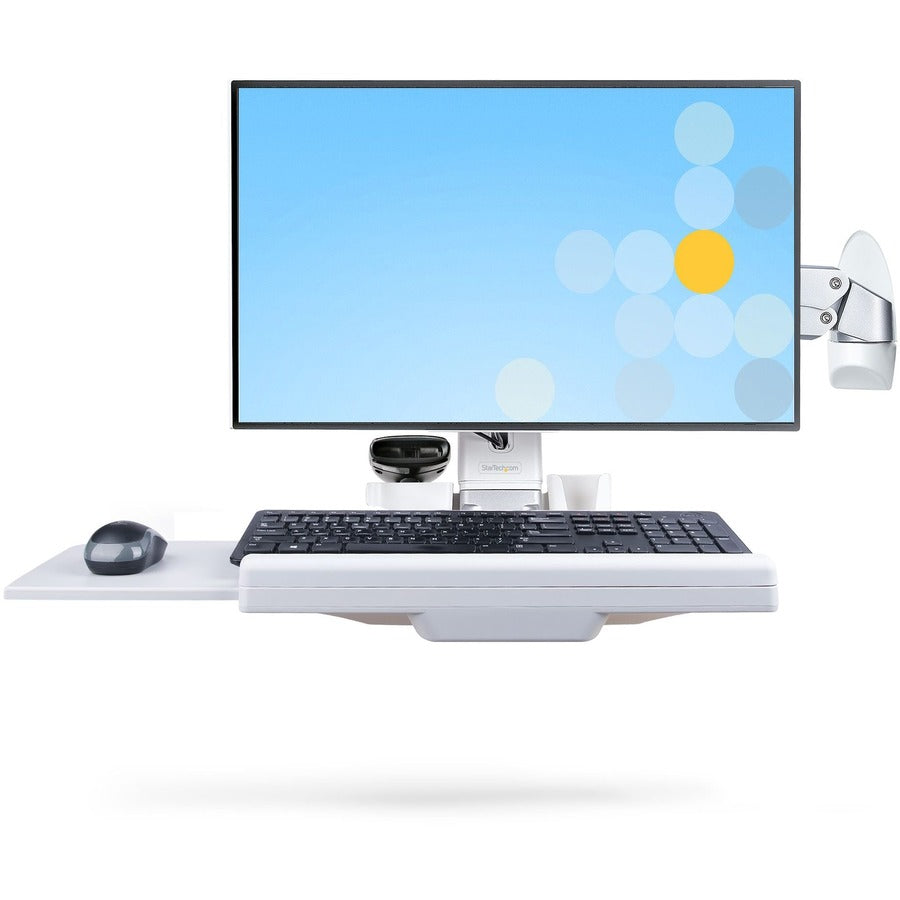 StarTech.com Wall Mount Workstation, Full Motion Sit Stand Desk w/ Height Adjustable VESA Monitor Arm 27/17.6lb WALL-WORKSTATION-S