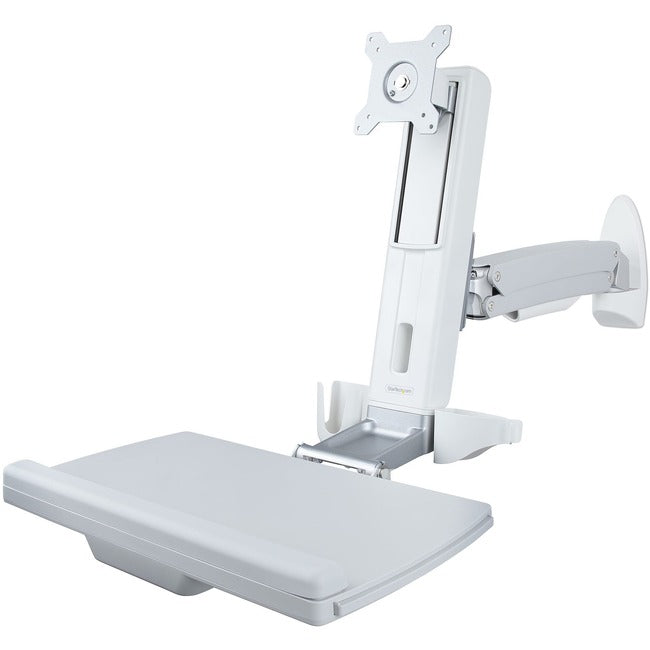 StarTech.com Wall Mount Workstation, Full Motion Sit Stand Desk w/ Height Adjustable VESA Monitor Arm 27/17.6lb WALL-WORKSTATION-S