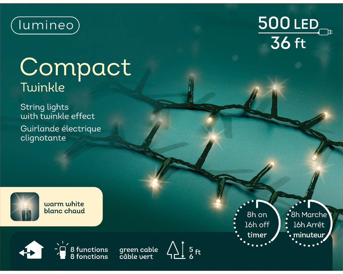 Starry Nights Compact Twinkle Lights - 500 LED - Warm White - Green Wire