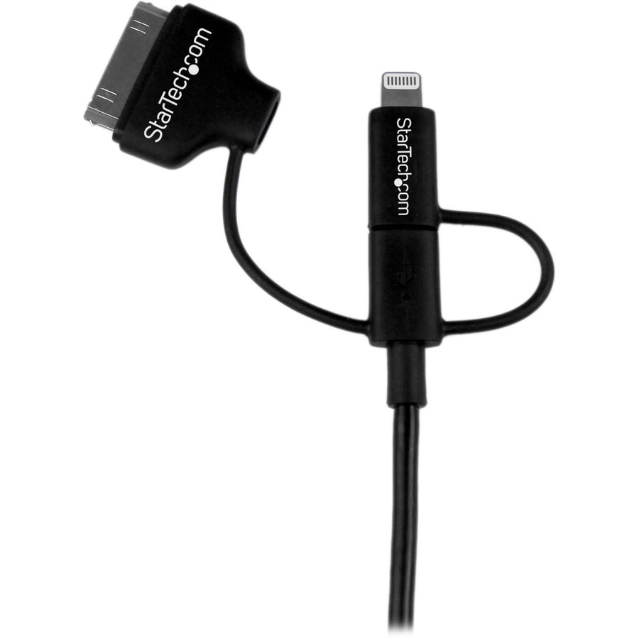 Startech.Com 1 M (3 Ft.) 3 In 1 Charging Cable - Multi Usb To Lightning Or 30-Pin Dock Or