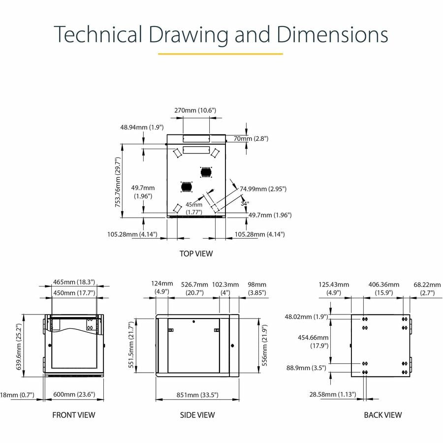 Startech.Com 12U 19" Wall Mount Network Cabinet - 4 Post 24" Deep Hinged Server Room Data Cabinet-