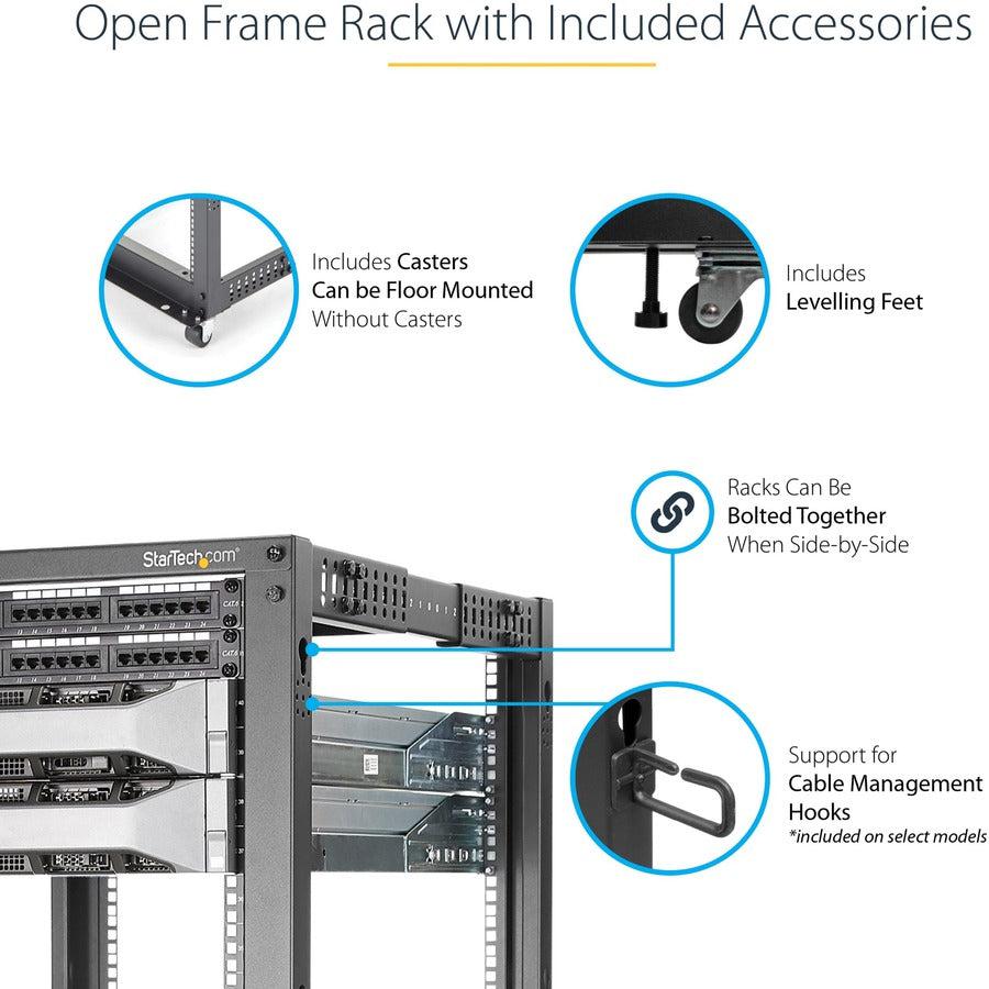Startech.Com 18U 19" Open Frame Server Rack - 4 Post Adjustable Depth 23-41" Mobile - Free