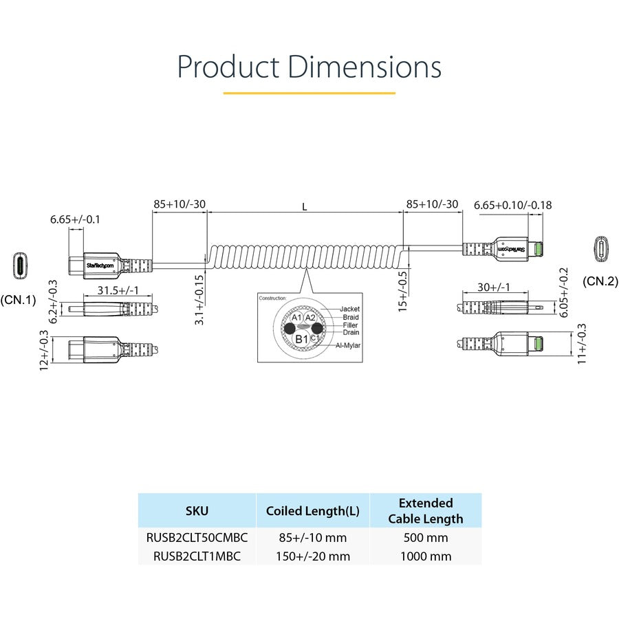 Startech.Com 1M (3Ft) Usb C To Lightning Cable, Mfi Certified, Coiled Iphone Charger Cable, Black,
