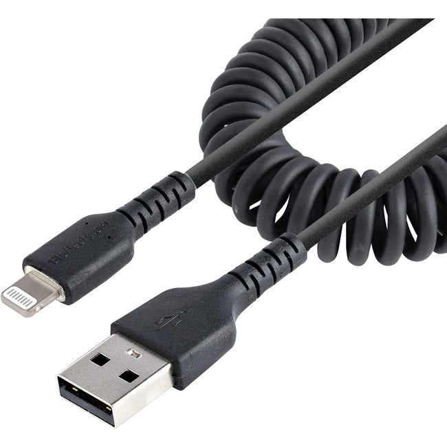 Startech.Com 1M (3Ft) Usb To Lightning Cable, Mfi Certified, Coiled Iphone Charger Cable, Black, Durable And Flexible Tpe Jacket Aramid Fiber, Heavy Duty Coil Charging Cable - Rugged Usb Lightning Cable (Rusb2Alt1Mbc) - Lightning Cable - Usb Male To Light