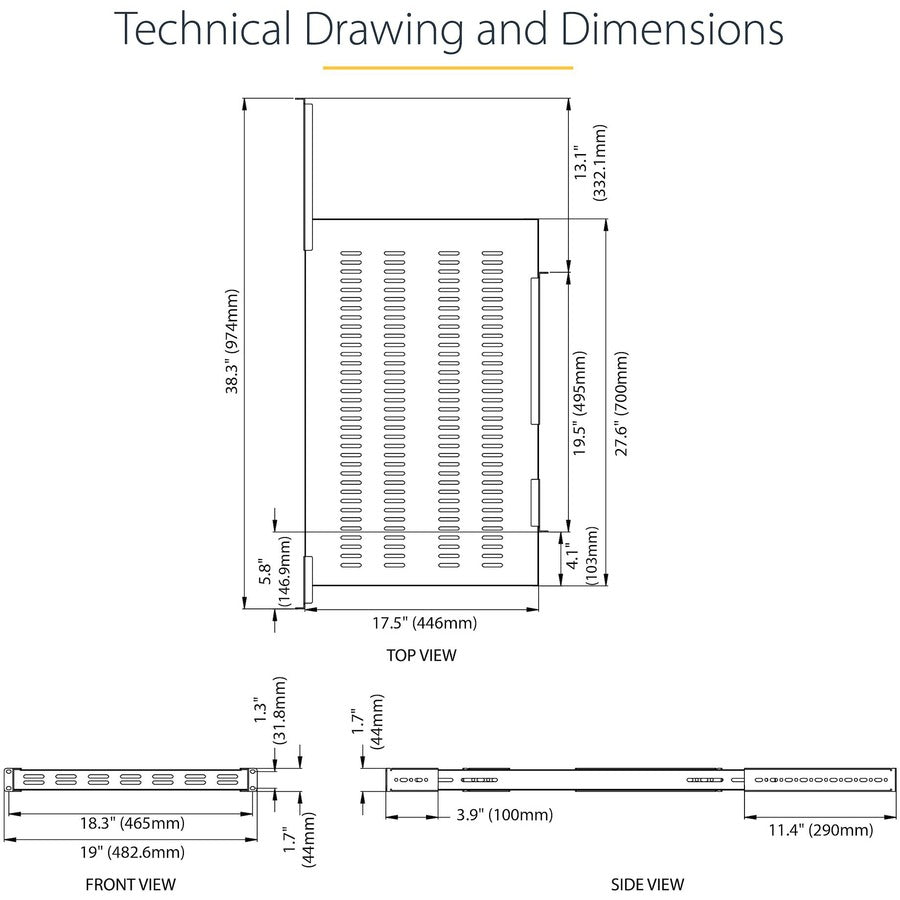 Startech.Com 1U Adjustable Mounting Depth Vented Rack Mount Shelf - Heavy Duty Fixed Rack Shelf - 250Lbs / 113Kg