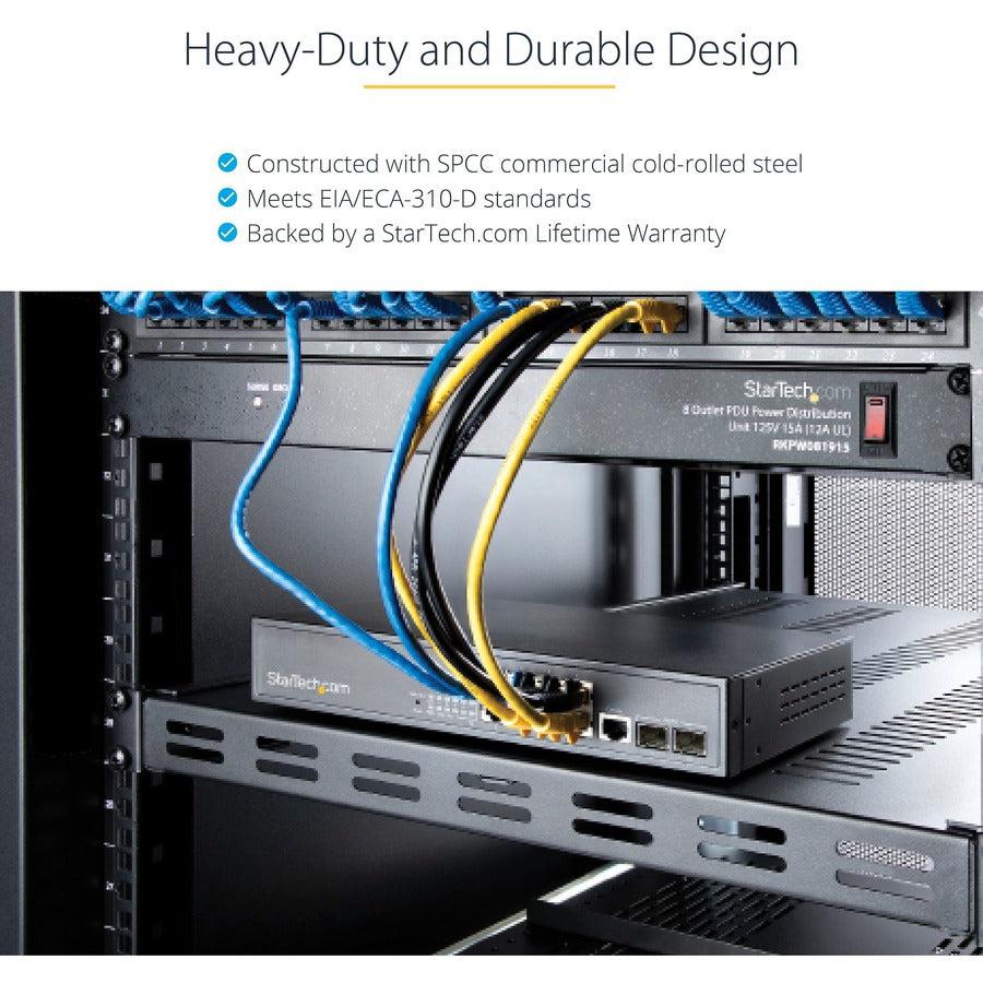 Startech.Com 1U Adjustable Mounting Depth Vented Rack Mount Shelf - Heavy Duty Fixed Rack Shelf - 250Lbs / 113Kg