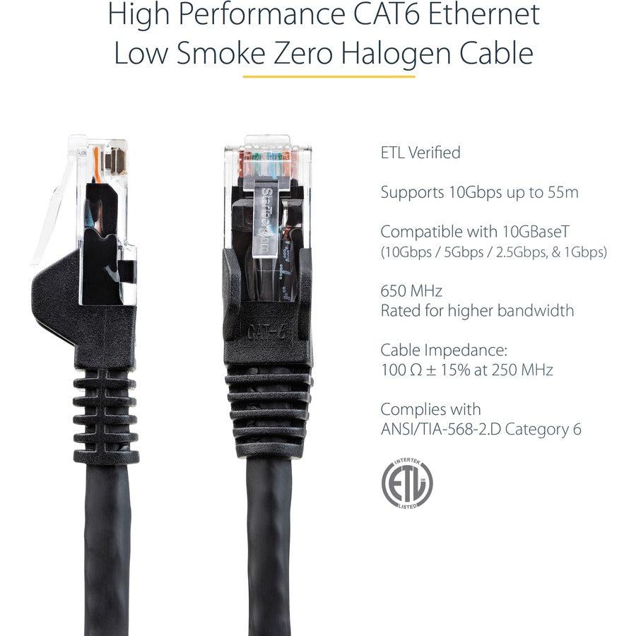 Startech.Com 20Ft (6M) Cat6 Ethernet Cable - Lszh (Low Smoke Zero Halogen) - 10 Gigabit 650Mhz N6Lpatch20Bk