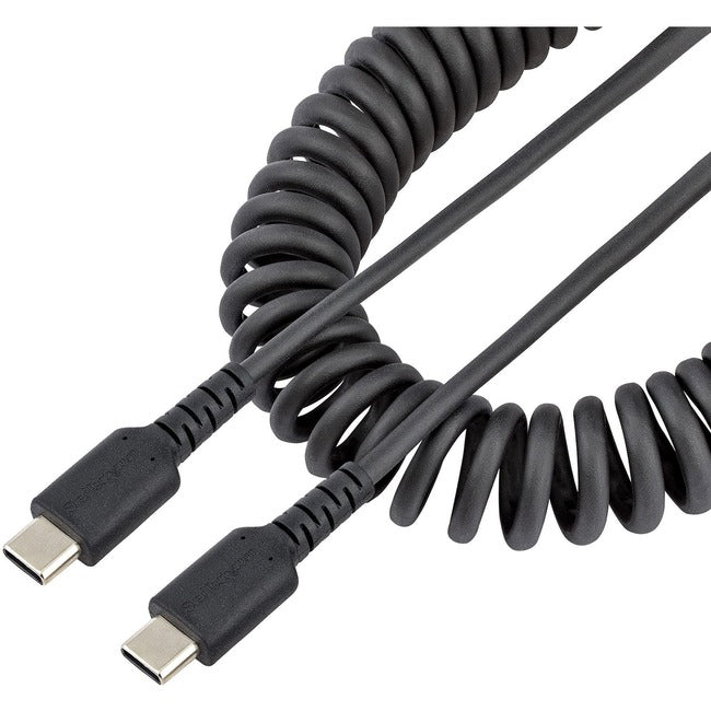 Startech.Com 20In (50Cm) Usb C Charging Cable, Coiled Heavy Duty Fast Charge & Sync Usb-C Cable, Usb 2.0 Type-C Cable, Rugged Aramid Fiber, Durable Male To Male Usb Cable, Black - Usb Cable - Usb-C (M) To Usb-C (M) - Usb 2.0 - 3 A - 1.6 Ft - Coiled - Blac