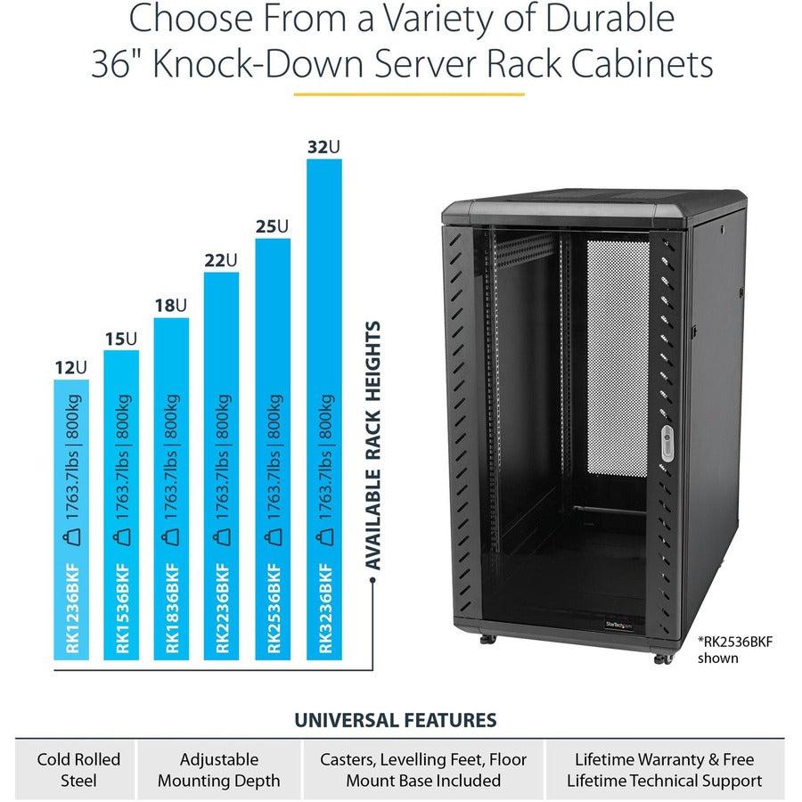 Startech.Com 32U 19" Server Rack Cabinet - Adjustable Depth 6-32" - Flat Pack - Lockable 4-Post