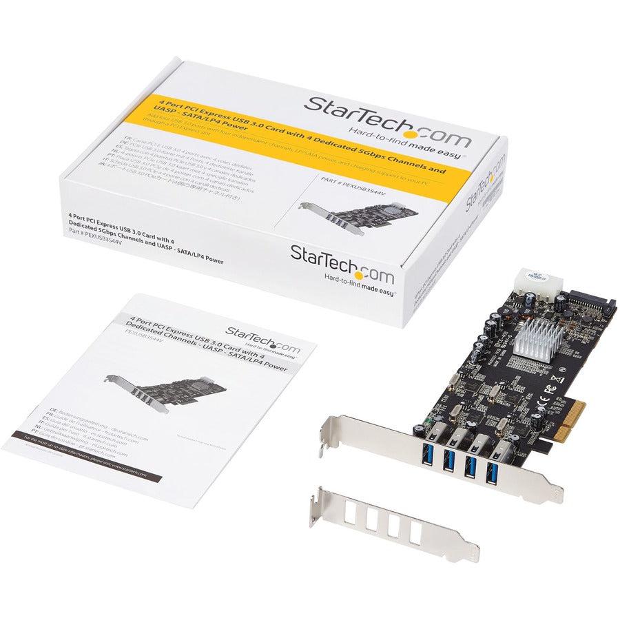 Startech.Com 4 Port Pci Express (Pcie) Superspeed Usb 3.0 Card Adapter W/ 4 Dedicated 5Gbps Channels - Uasp - Sata / Lp4 Power