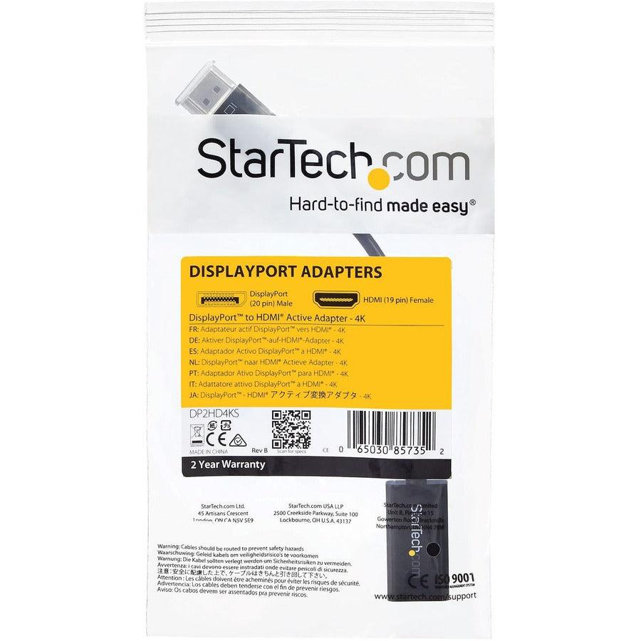 Startech.Com Displayport To Hdmi Adapter - 4K 30Hz Active Displayport To Hdmi Video Converter - Dp