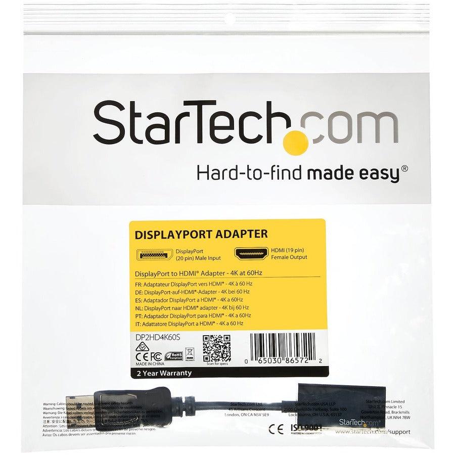 Startech.Com Displayport To Hdmi Adapter - 4K 60Hz Active Dp 1.4 To Hdmi 2.0 Video Converter - Dp To