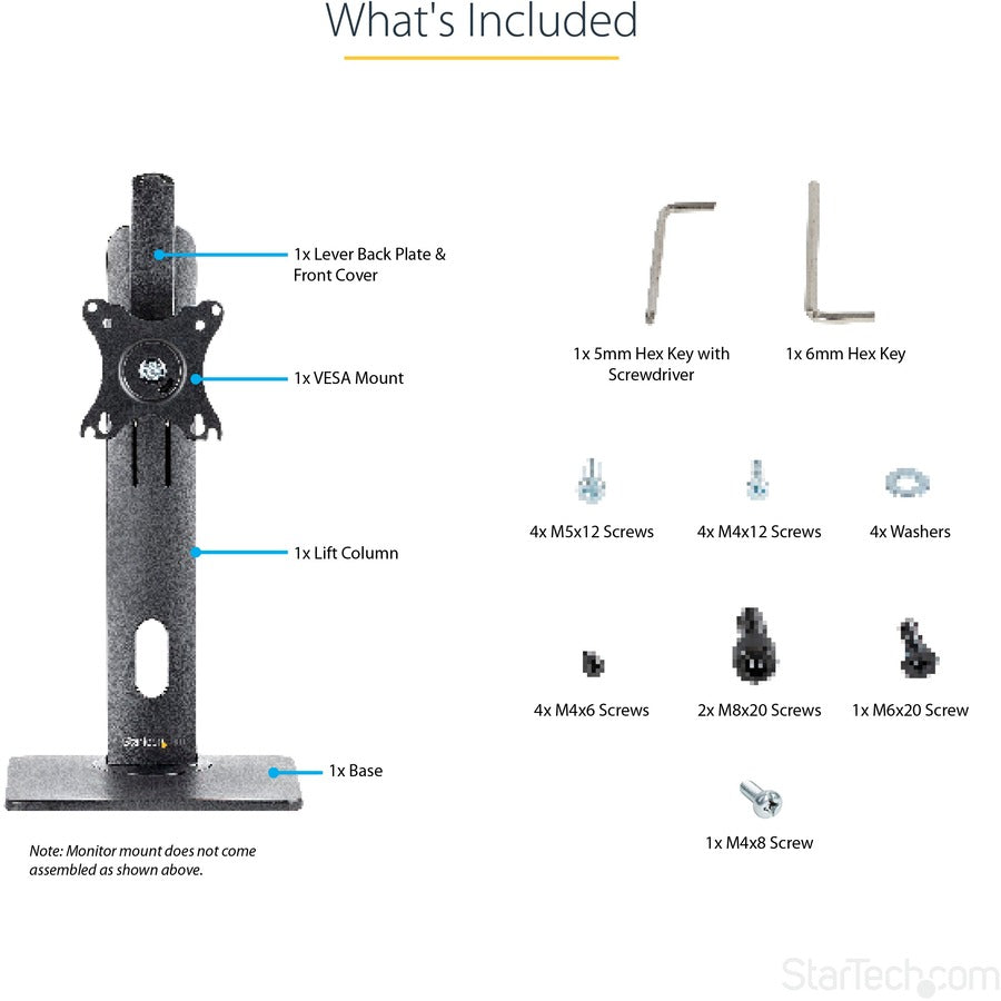 Startech.Com Free Standing Single Monitor Mount - Height Adjustable Monitor Stand - For Vesa Mount Displays Up To 32" (15Lb/7Kg) - Ergonomic Monitor Stand For Desk - Tilt/Swivel/Rotate