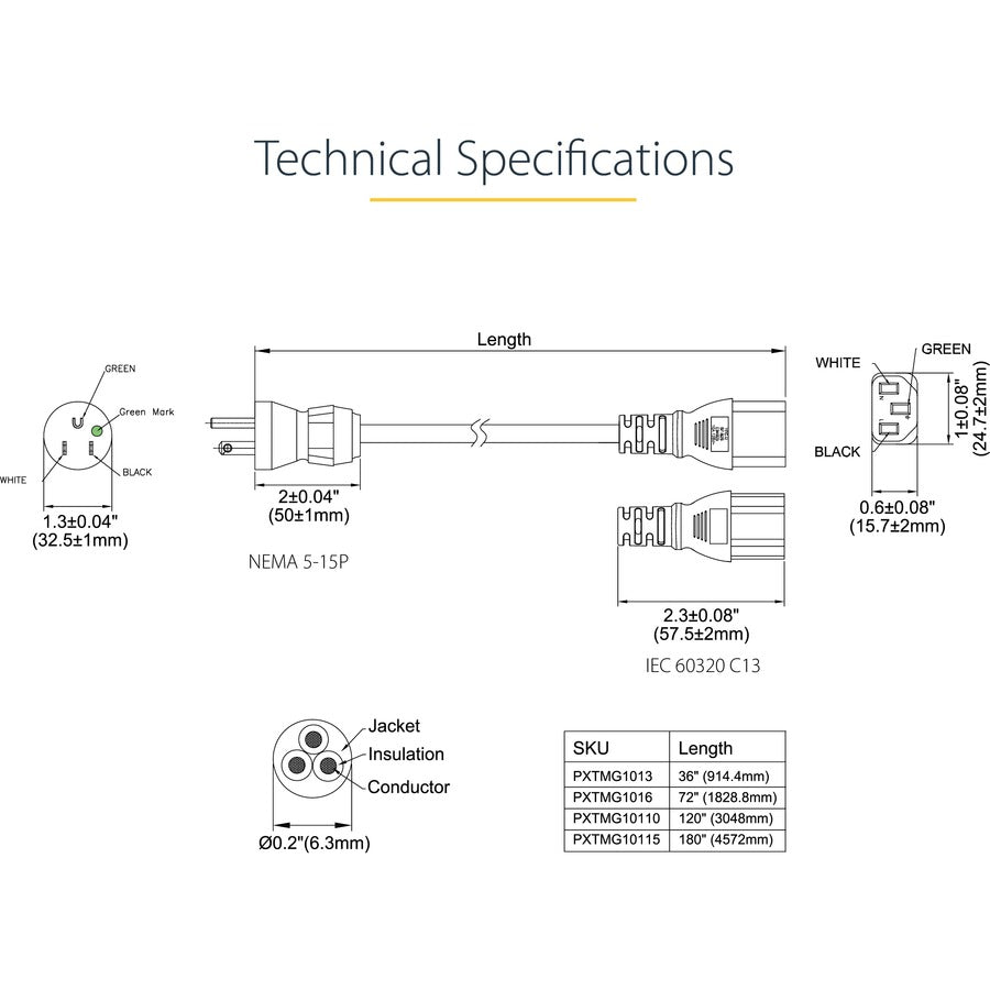 Startech.Com Hospital-Grade Power Cord - Nema 5-15P To C13 - 15 Ft.