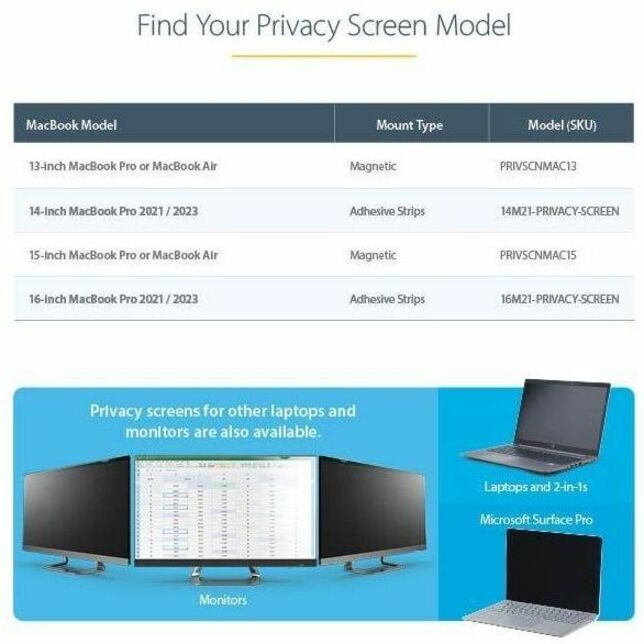 Startech.Com Laptop Privacy Screen For 13 Inch Macbook Pro & Macbook Air - Magnetic Removable
