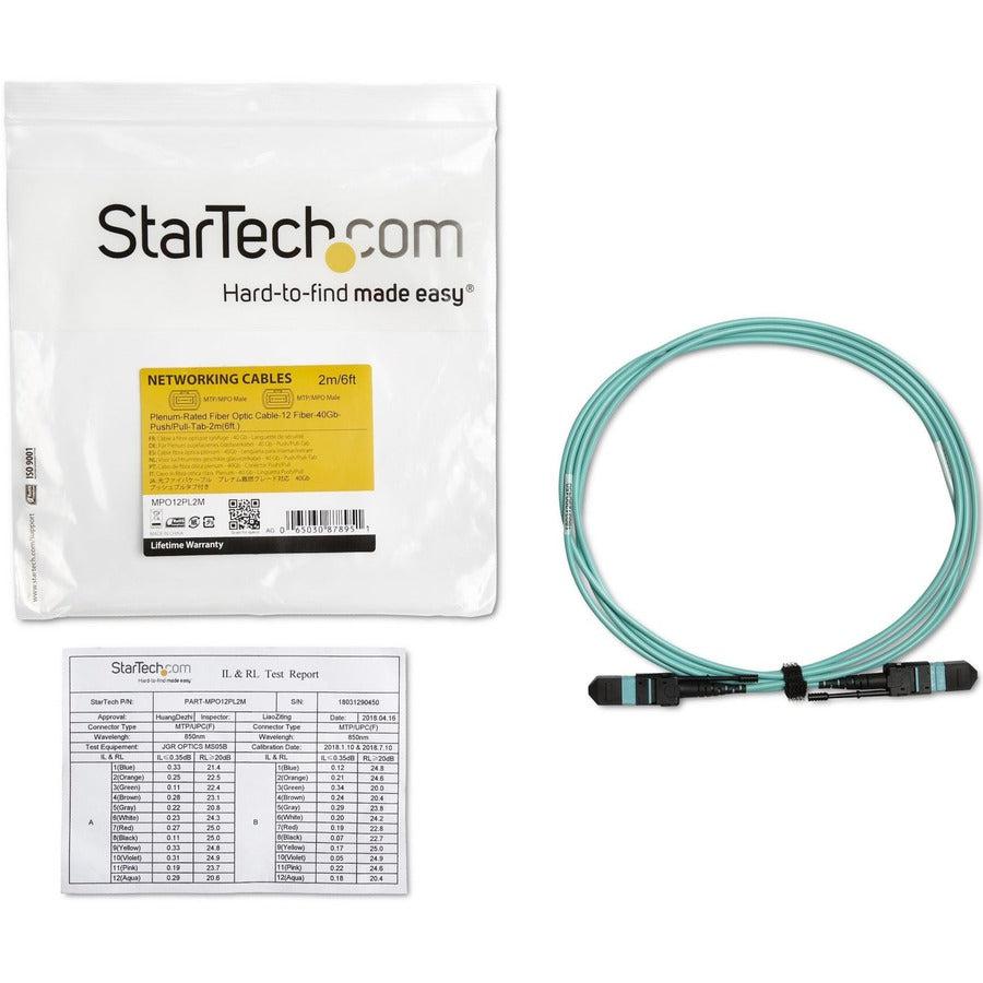 Startech.Com Mpo/Mtp Fiber Optic Cable - Plenum-Rated - Om3, 40Gb - Push/Pull-Tab - 2 M (6 Ft.)