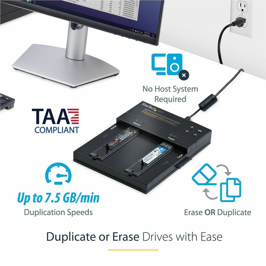 Startech.Com Standalone M.2 Sata & M.2 Nvme Duplicator And Eraser - Hdd/Ssd Cloner/Wiper For M.2 Pcie Ahci/Nvme, M.2 Sata, 2.5/3.5" Sata Drives - External Hard Drive Eraser/Duplicator, Taa
