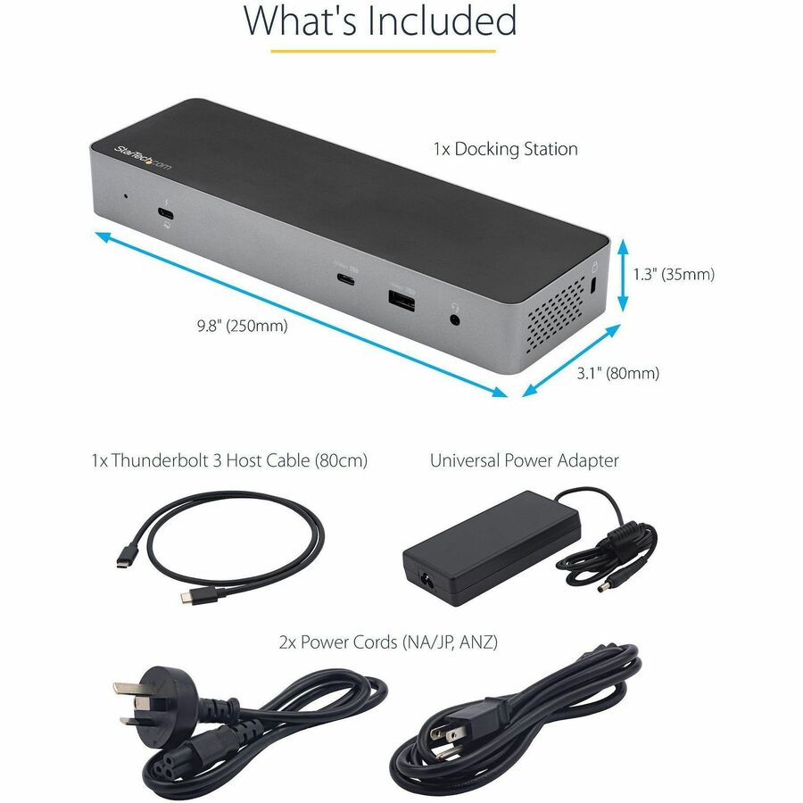 Startech.Com Thunderbolt 3 Dock W/ Usb-C Host Compatibility - Dual 4K 60Hz Displayport 1.4 Or Dual Hdmi 2.0 Monitors - Single 8K - Tb3/Usb-C Laptop Docking Station - 96W Pd, 5Xusb - 10Gbps