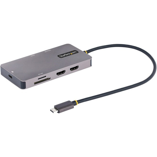 Startech.Com Usb C Multiport Adapter, Dual Hdmi Video, 4K 60Hz, 2-Port 5Gbps Usb-A 3.1 Hub, 100W Power Delivery Charging, Gbe, Sd/Microsd, Usb Type-C Mini Travel Dock, 12"/30Cm Cable - Usb C Laptop Docking Station (120B-Usbc-Multiport) - Docking Station -