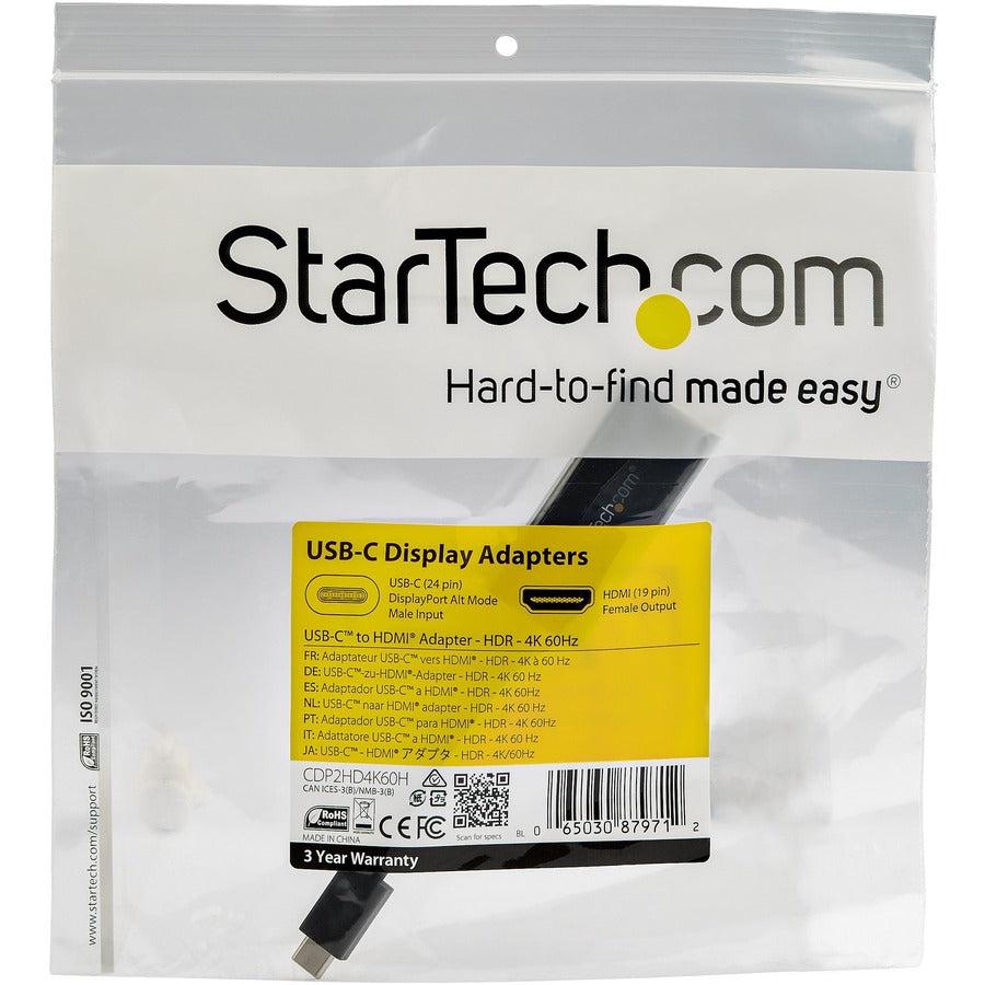 Startech.Com Usb C To Hdmi Adapter - 4K 60Hz Video, Hdr10 - Usb-C To Hdmi 2.0B Adapter Dongle -
