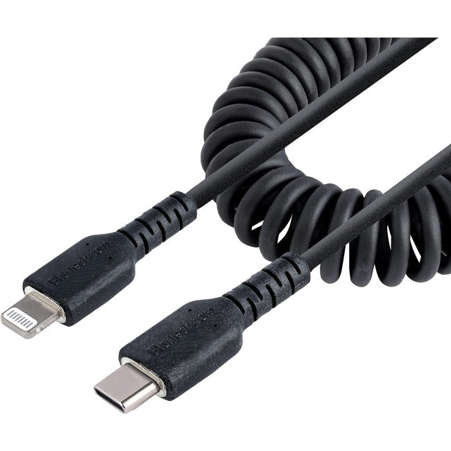 Startech.Com Usb C To Lightning Cable 1M (3Ft), Mfi Certified, Coiled Iphone Charger Cable, Black, Durable And Flexible Tpe Jacket Aramid Fiber, Heavy Duty Coil Charging Cable - Rugged Usb Lightning Cable (Rusb2Clt1Mbc) - Lightning Cable - Usb-C Male To L