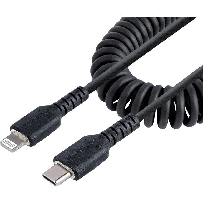Startech.Com Usb C To Lightning Cable 50Cm/20In, Mfi Certified, Coiled Iphone Charger Cable, Black, Durable And Flexible Tpe Jacket Aramid Fiber, Heavy Duty Coil Charging Cable - Rugged Usb Lightning Cable (Rusb2Clt50Cmbc) - Lightning Cable - Usb-C Male T