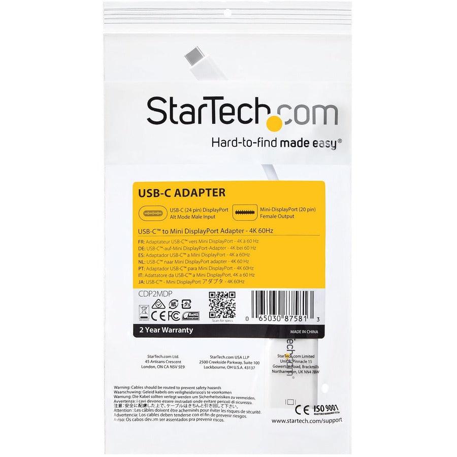 Startech.Com Usb-C To Mini Displayport Adapter - 4K 60Hz - White