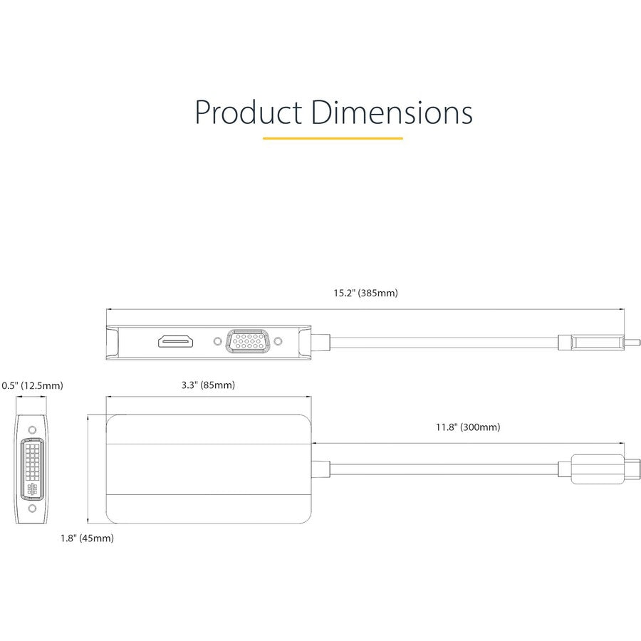 Startech.Com Usb C Video Adapter, Usb C To Hdmi Dvi Vga Adapter, 4K 60Hz, Aluminum, Video Display Adapter, Usb Type C Travel Adapter