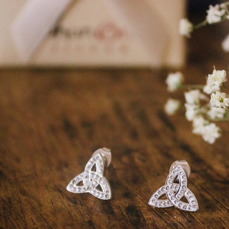 Sterling Silver White Swarovski Crystal Trinity Earrings