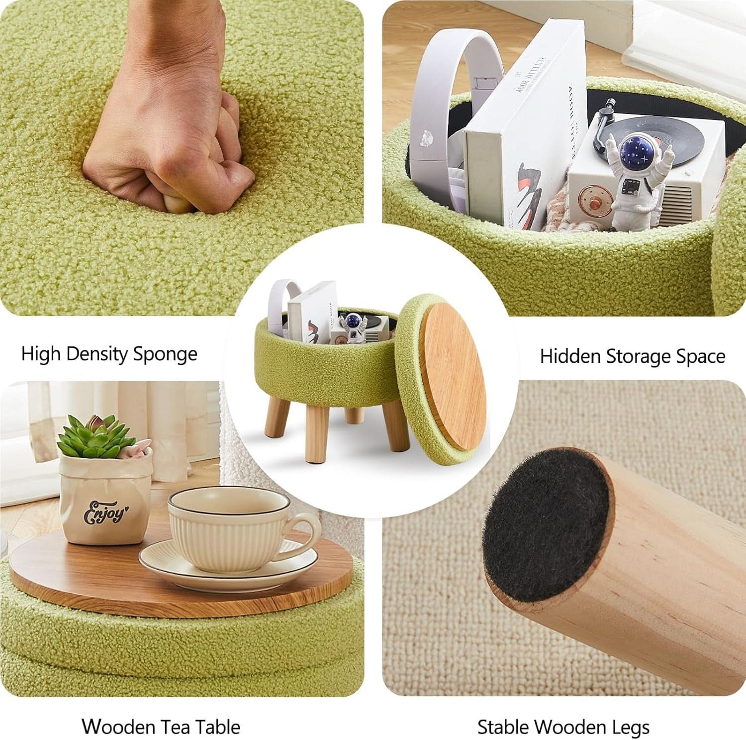 Storage Ottoman Round Footstool Velvet Modern Utility
