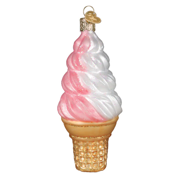 Strawberry Swirl Soft Serve Glass Ornament