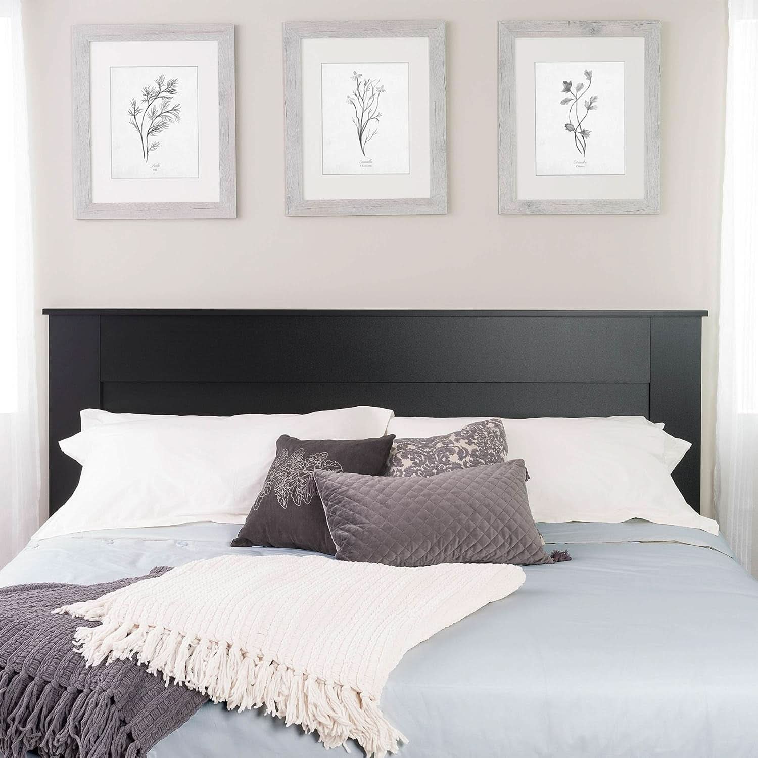 Stylish Black Wood Panel Headboard for King Beds